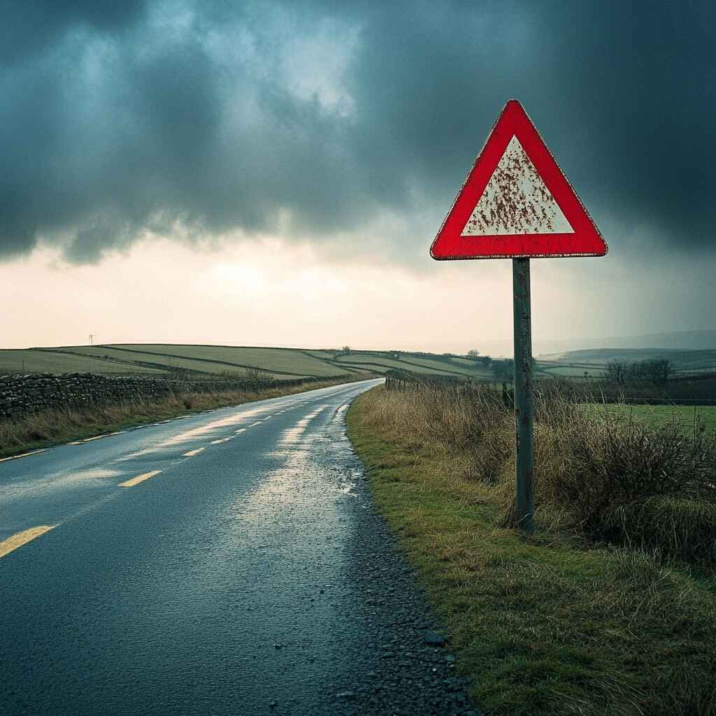 A driver observing various UK road signs for a quiz.