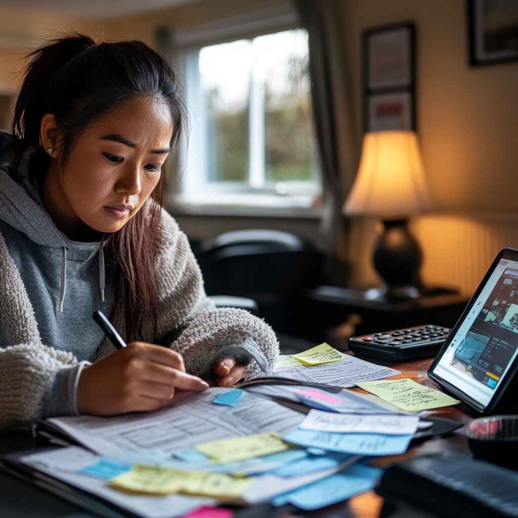 A learner studying key driving rules for the theory test.