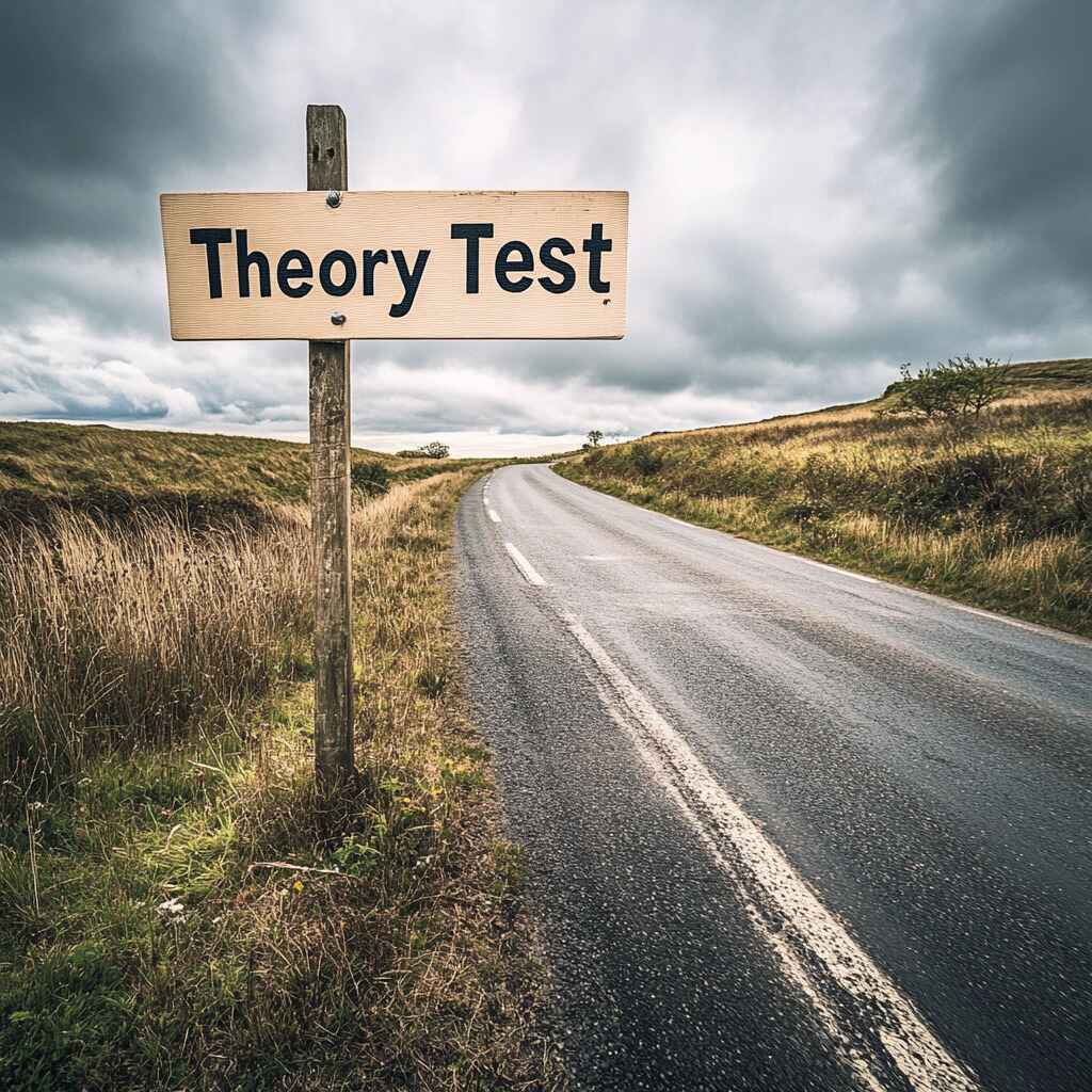 An illustration showing the booking process for the driving theory test.