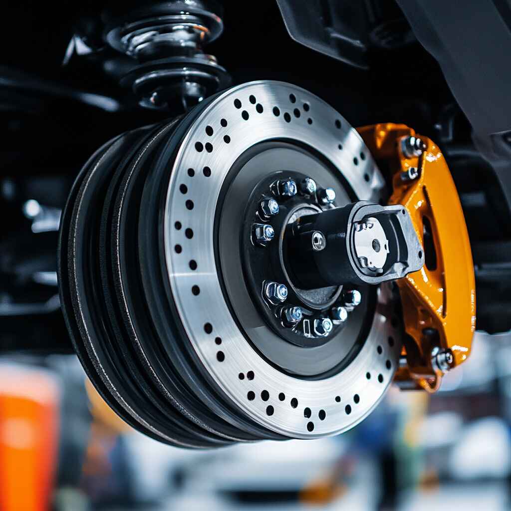 A diagram of a car braking system showing disc brakes and drum brakes.