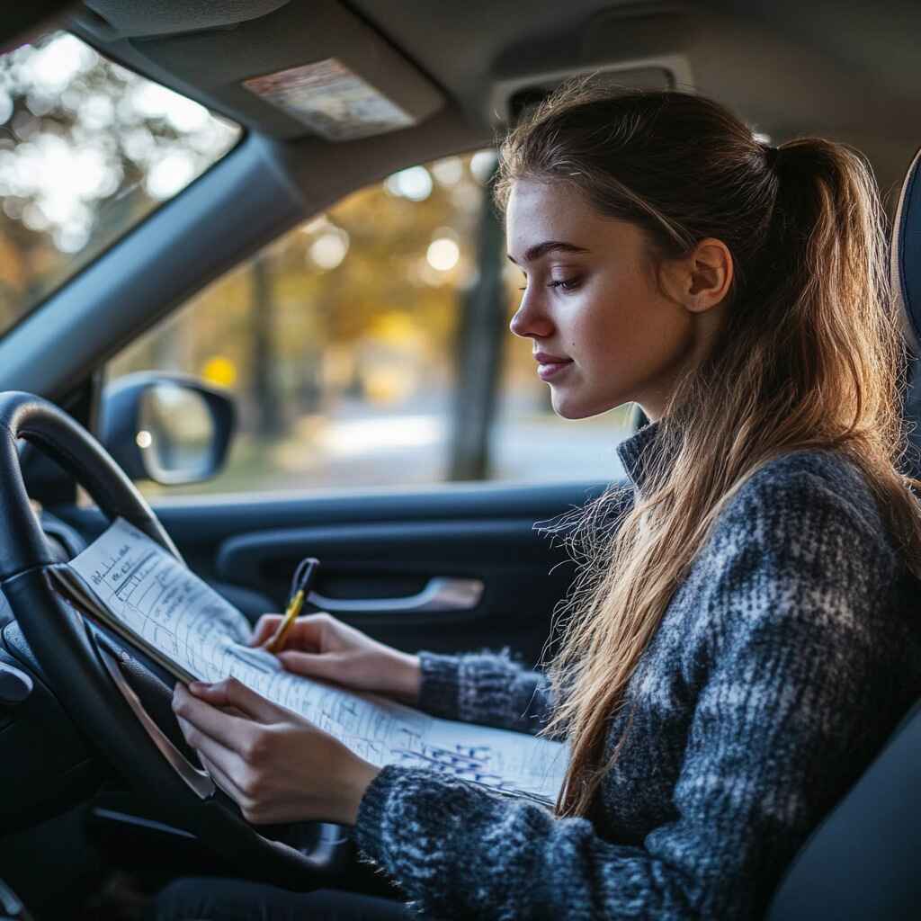 A person studying for the driving theory test with a focus on challenging questions.