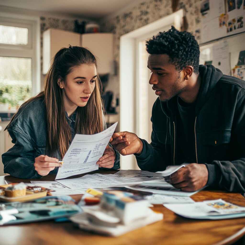 A learner driver studying for the theory test with a partner.