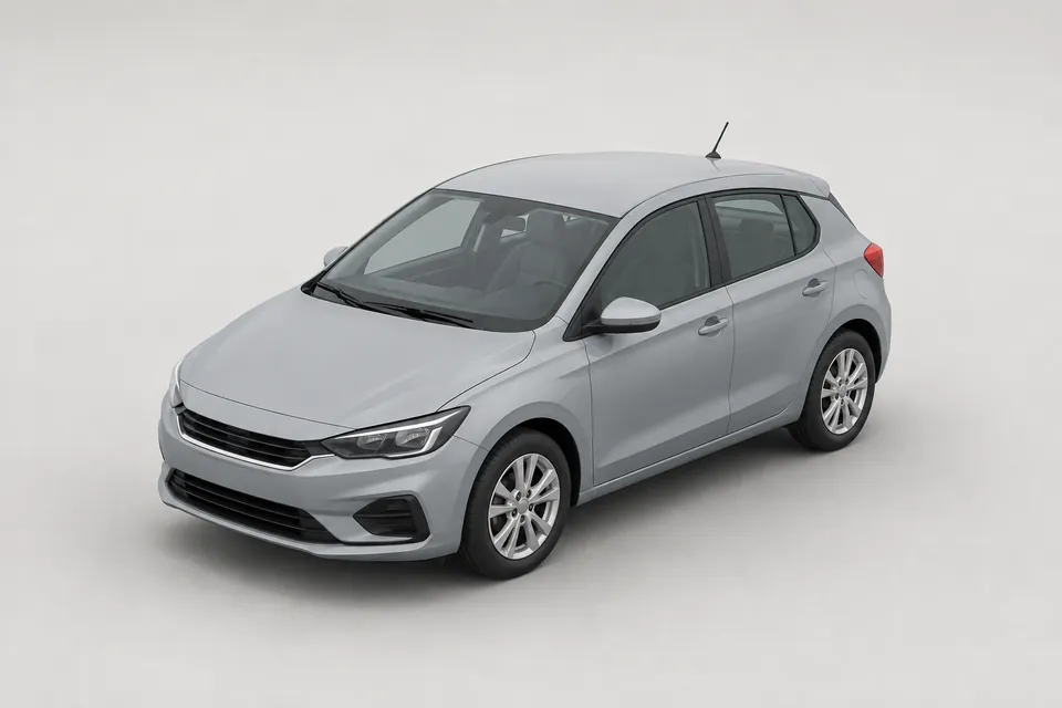 Illustration of an unbranded silver hatchback.